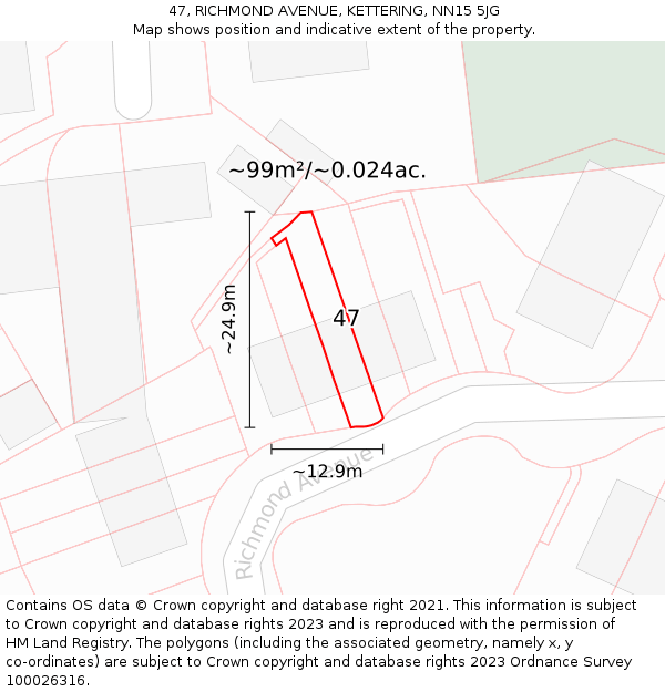 47, RICHMOND AVENUE, KETTERING, NN15 5JG: Plot and title map