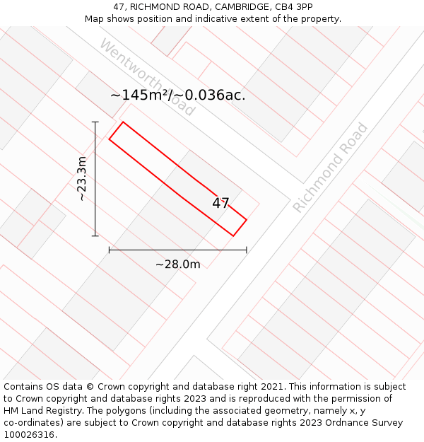 47, RICHMOND ROAD, CAMBRIDGE, CB4 3PP: Plot and title map