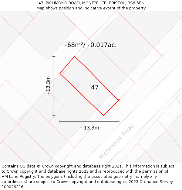 47, RICHMOND ROAD, MONTPELIER, BRISTOL, BS6 5EN: Plot and title map