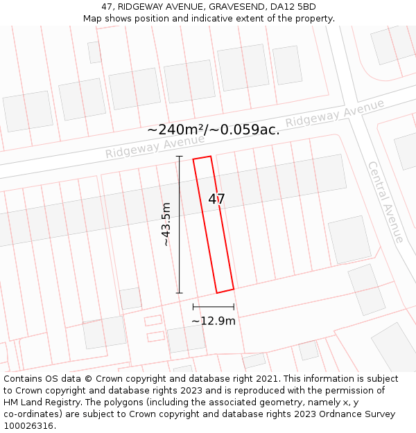 47, RIDGEWAY AVENUE, GRAVESEND, DA12 5BD: Plot and title map