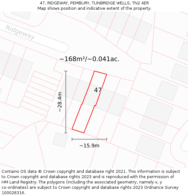 47, RIDGEWAY, PEMBURY, TUNBRIDGE WELLS, TN2 4ER: Plot and title map