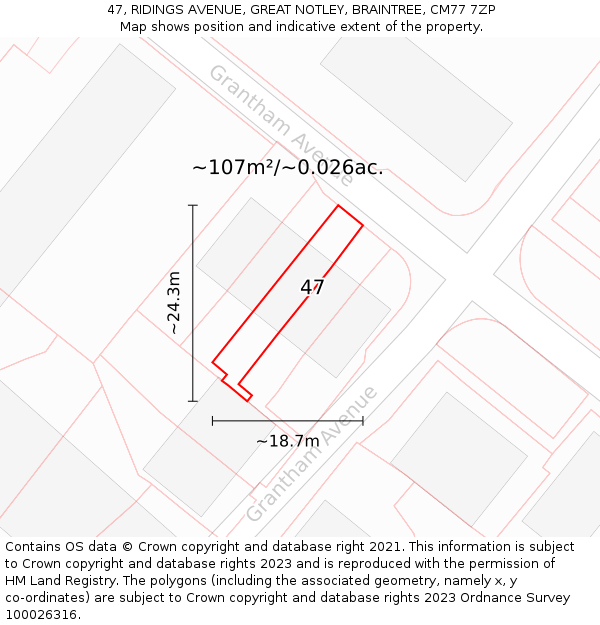 47, RIDINGS AVENUE, GREAT NOTLEY, BRAINTREE, CM77 7ZP: Plot and title map