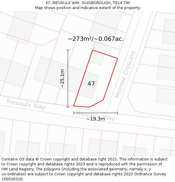 47, RIEVAULX WAY, GUISBOROUGH, TS14 7AY: Plot and title map