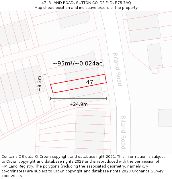 47, RILAND ROAD, SUTTON COLDFIELD, B75 7AQ: Plot and title map