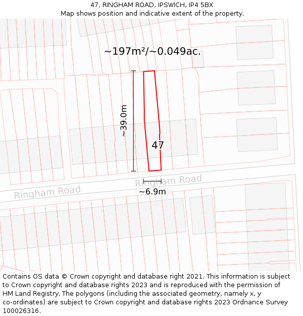47, RINGHAM ROAD, IPSWICH, IP4 5BX: Plot and title map
