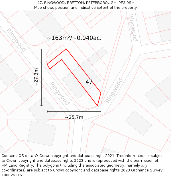 47, RINGWOOD, BRETTON, PETERBOROUGH, PE3 9SH: Plot and title map