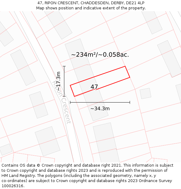 47, RIPON CRESCENT, CHADDESDEN, DERBY, DE21 4LP: Plot and title map