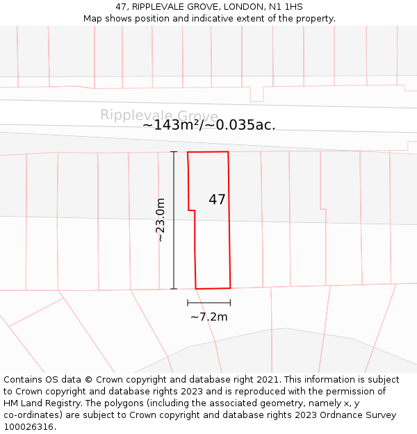 47, RIPPLEVALE GROVE, LONDON, N1 1HS: Plot and title map