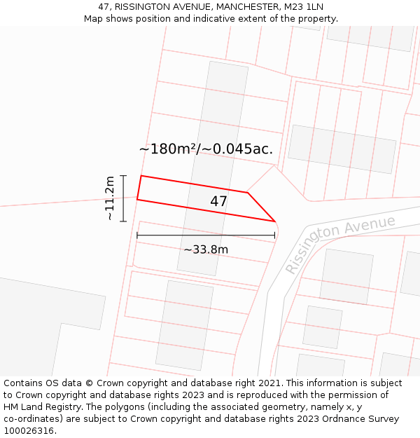 47, RISSINGTON AVENUE, MANCHESTER, M23 1LN: Plot and title map