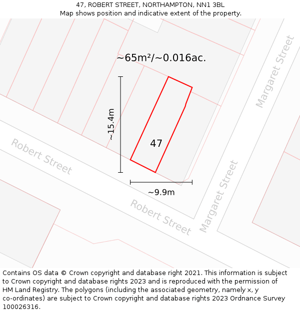 47, ROBERT STREET, NORTHAMPTON, NN1 3BL: Plot and title map