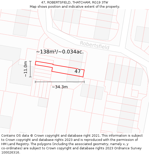 47, ROBERTSFIELD, THATCHAM, RG19 3TW: Plot and title map