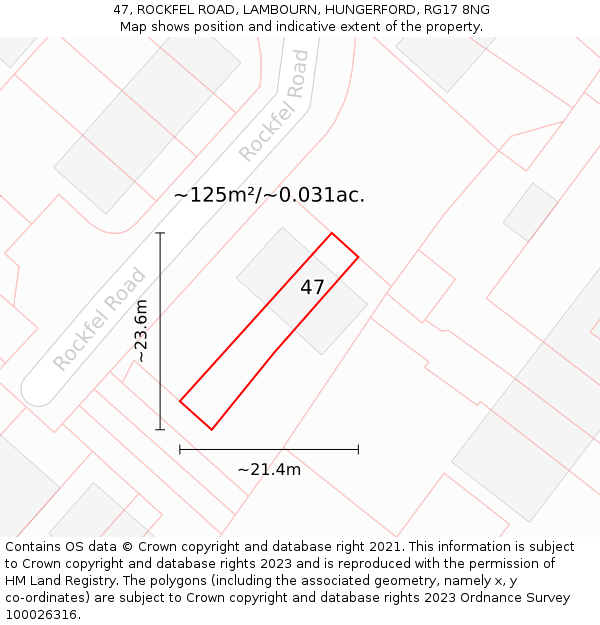 47, ROCKFEL ROAD, LAMBOURN, HUNGERFORD, RG17 8NG: Plot and title map