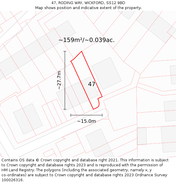 47, RODING WAY, WICKFORD, SS12 9BD: Plot and title map