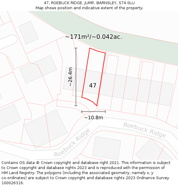 47, ROEBUCK RIDGE, JUMP, BARNSLEY, S74 0LU: Plot and title map