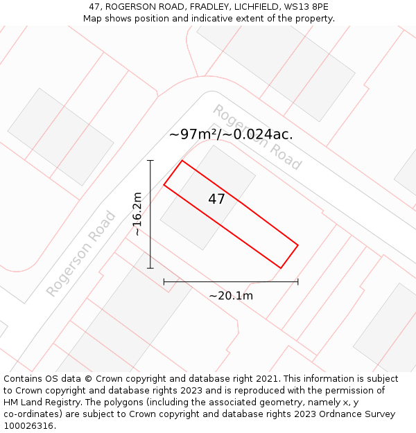 47, ROGERSON ROAD, FRADLEY, LICHFIELD, WS13 8PE: Plot and title map