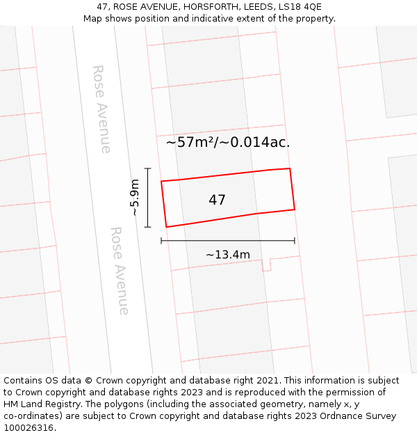 47, ROSE AVENUE, HORSFORTH, LEEDS, LS18 4QE: Plot and title map