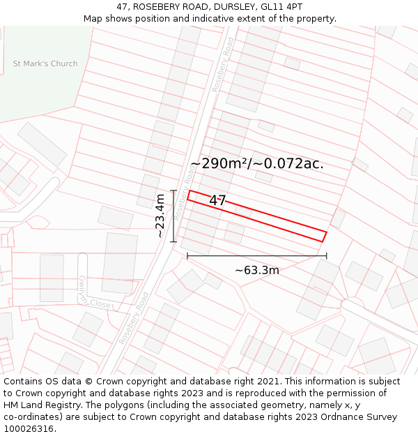 47, ROSEBERY ROAD, DURSLEY, GL11 4PT: Plot and title map