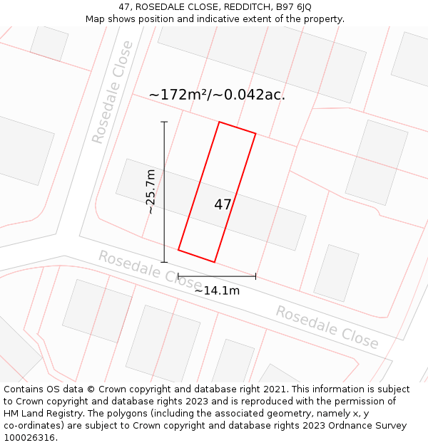 47, ROSEDALE CLOSE, REDDITCH, B97 6JQ: Plot and title map