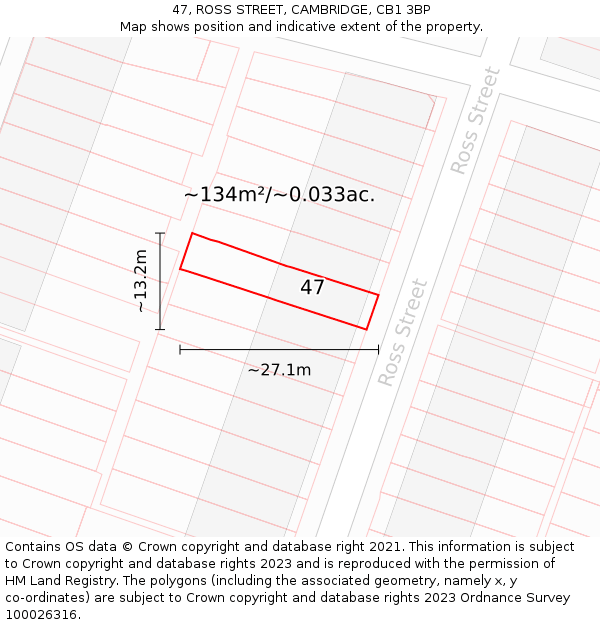47, ROSS STREET, CAMBRIDGE, CB1 3BP: Plot and title map