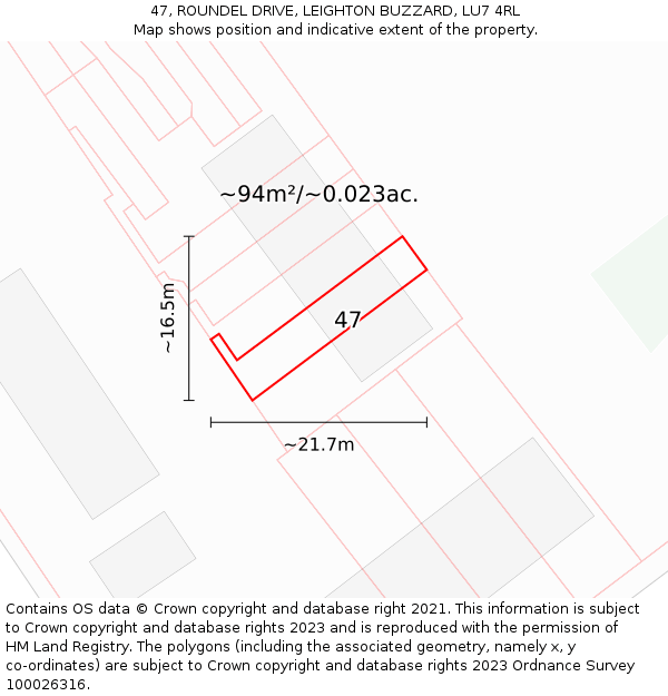 47, ROUNDEL DRIVE, LEIGHTON BUZZARD, LU7 4RL: Plot and title map