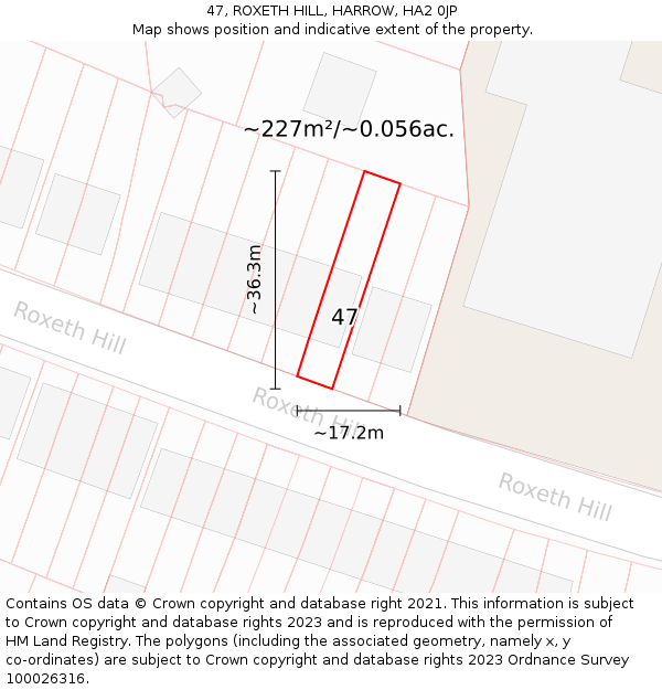 47, ROXETH HILL, HARROW, HA2 0JP: Plot and title map