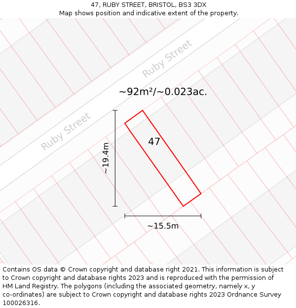47, RUBY STREET, BRISTOL, BS3 3DX: Plot and title map