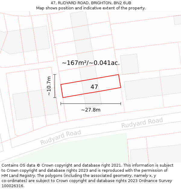 47, RUDYARD ROAD, BRIGHTON, BN2 6UB: Plot and title map