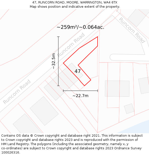 47, RUNCORN ROAD, MOORE, WARRINGTON, WA4 6TX: Plot and title map