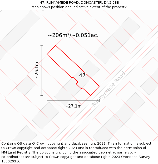 47, RUNNYMEDE ROAD, DONCASTER, DN2 6EE: Plot and title map