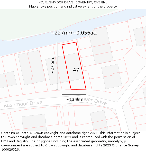 47, RUSHMOOR DRIVE, COVENTRY, CV5 8NL: Plot and title map