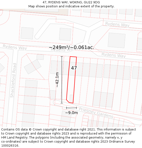 47, RYDENS WAY, WOKING, GU22 9DG: Plot and title map