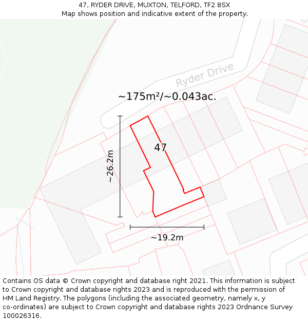 47, RYDER DRIVE, MUXTON, TELFORD, TF2 8SX: Plot and title map