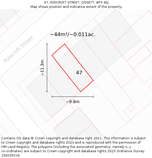 47, RYECROFT STREET, OSSETT, WF5 9EJ: Plot and title map
