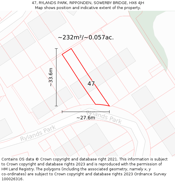 47, RYLANDS PARK, RIPPONDEN, SOWERBY BRIDGE, HX6 4JH: Plot and title map