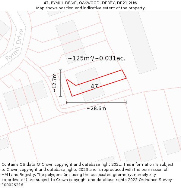 47, RYMILL DRIVE, OAKWOOD, DERBY, DE21 2UW: Plot and title map