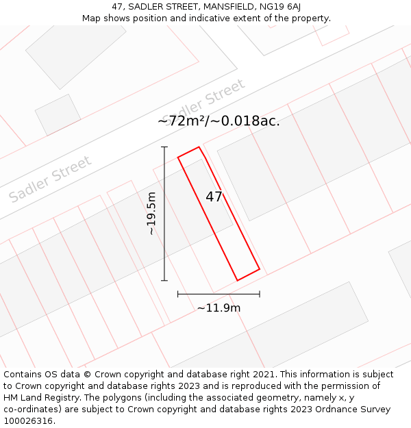 47, SADLER STREET, MANSFIELD, NG19 6AJ: Plot and title map