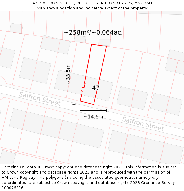 47, SAFFRON STREET, BLETCHLEY, MILTON KEYNES, MK2 3AH: Plot and title map