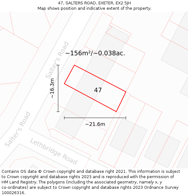 47, SALTERS ROAD, EXETER, EX2 5JH: Plot and title map