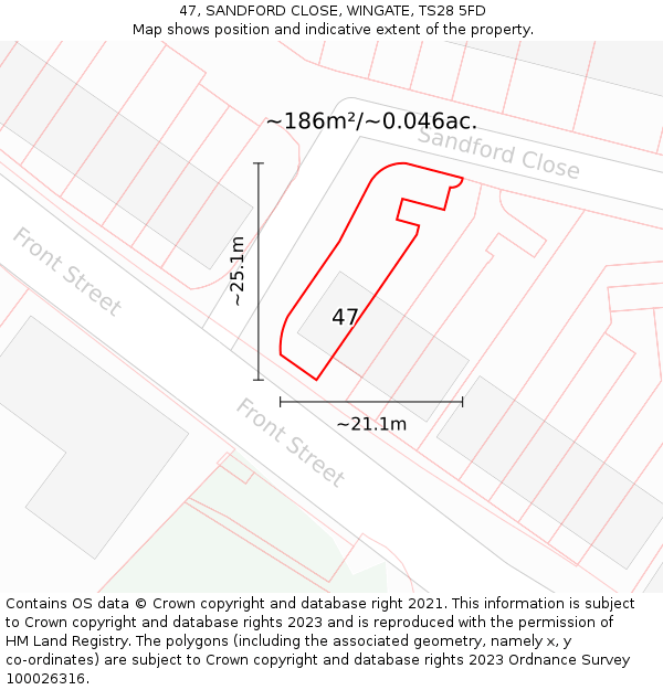 47, SANDFORD CLOSE, WINGATE, TS28 5FD: Plot and title map