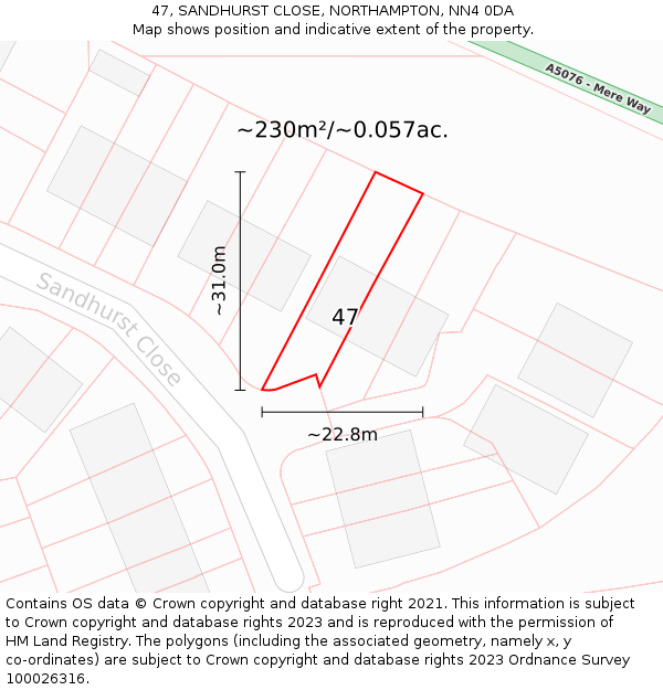 47, SANDHURST CLOSE, NORTHAMPTON, NN4 0DA: Plot and title map