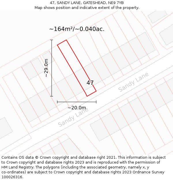 47, SANDY LANE, GATESHEAD, NE9 7YB: Plot and title map