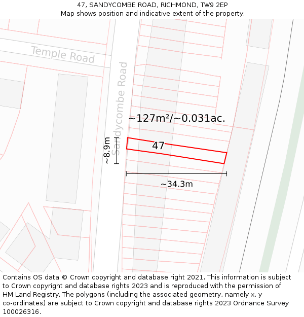 47, SANDYCOMBE ROAD, RICHMOND, TW9 2EP: Plot and title map