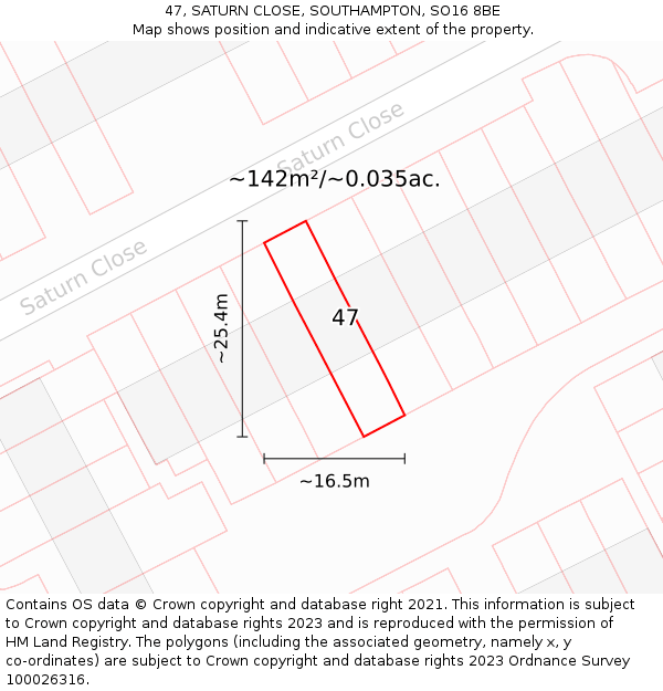 47, SATURN CLOSE, SOUTHAMPTON, SO16 8BE: Plot and title map