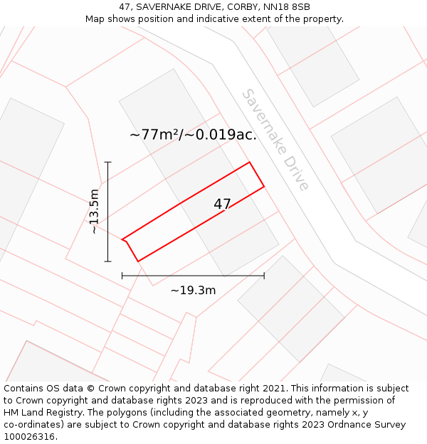 47, SAVERNAKE DRIVE, CORBY, NN18 8SB: Plot and title map