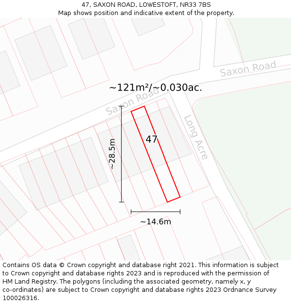 47, SAXON ROAD, LOWESTOFT, NR33 7BS: Plot and title map