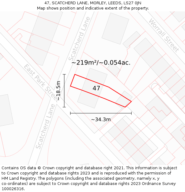 47, SCATCHERD LANE, MORLEY, LEEDS, LS27 0JN: Plot and title map