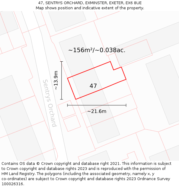 47, SENTRYS ORCHARD, EXMINSTER, EXETER, EX6 8UE: Plot and title map