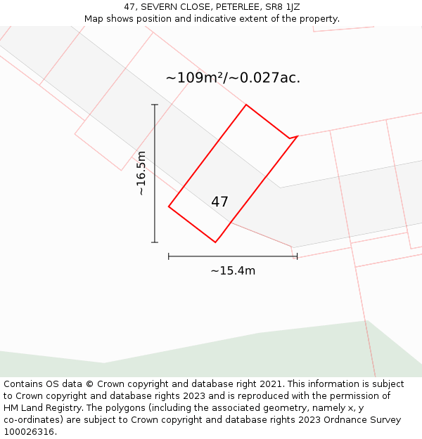 47, SEVERN CLOSE, PETERLEE, SR8 1JZ: Plot and title map