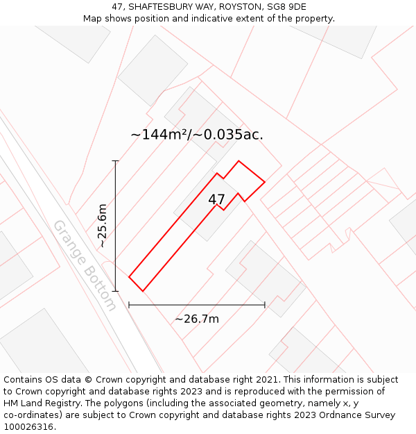 47, SHAFTESBURY WAY, ROYSTON, SG8 9DE: Plot and title map