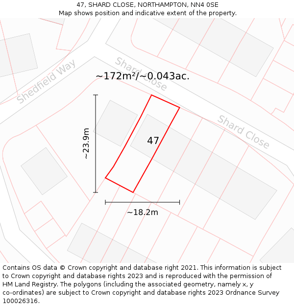 47, SHARD CLOSE, NORTHAMPTON, NN4 0SE: Plot and title map
